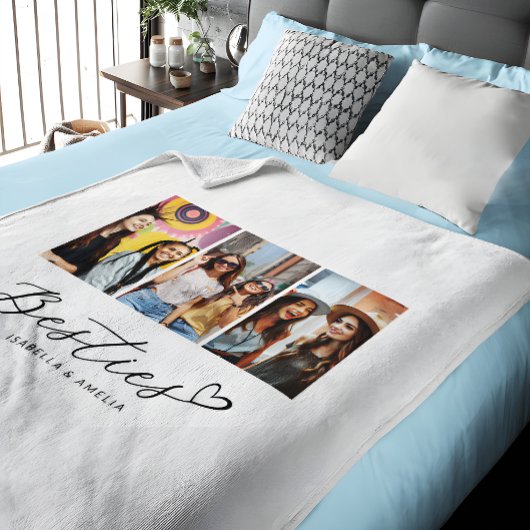 Besties BBF Fotocollage Script Hart Fleece Deken