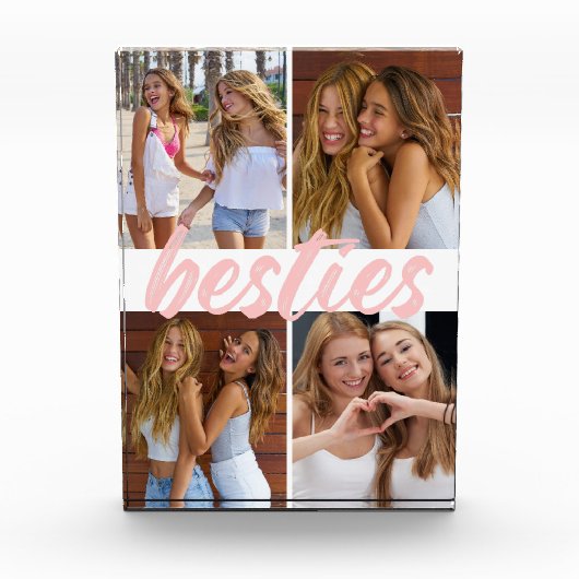 Besties Best Friends Pink Brush Script Collage Fotoblokken (Voorkant)