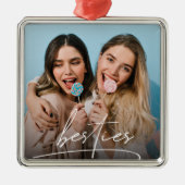 Besties | Best Friends Typography Photo Metalen Ornament (Voorkant)