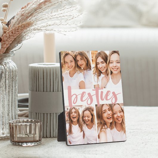 Besties | Beste vrienden 4 Foto Collage Plaque Fotoplaat
