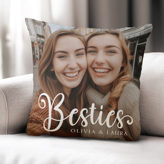 Besties beste vrienden aangepaste namen foto kussen (Besties best friends custom names photo throw pillow)