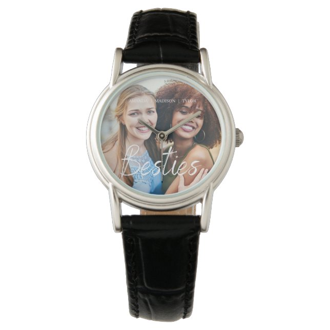 Besties | Beste Vrienden Gepersonaliseerde Namen F Horloge (Voorkant)