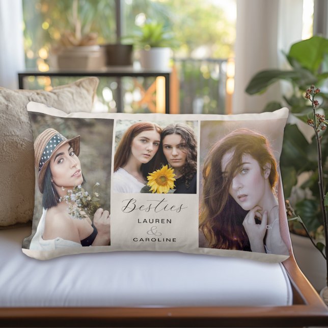 Besties Beste Vrienden Moderne Fotocollage Kussen (Personalize with your favorite photos and your names for a treasured keepsake!)