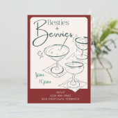 Besties + Bevvies Cocktail Party Invitation Kaart (Staand voorkant)