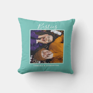 Besties BFF Foto Naam Beste Vriend(in) Teal Kussen