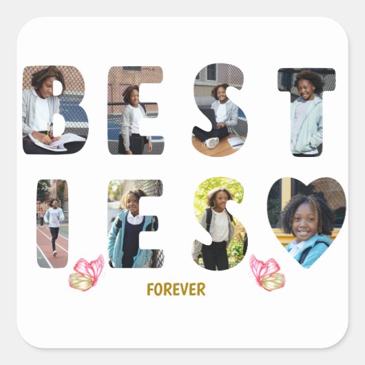 Besties BFF Friends Forever 8 Foto Afbeelding Vierkante Sticker (Voorkant)