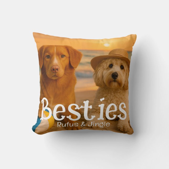 Besties BFF Friends Name Personalized Photo Bone  Kussen (Voorkant)