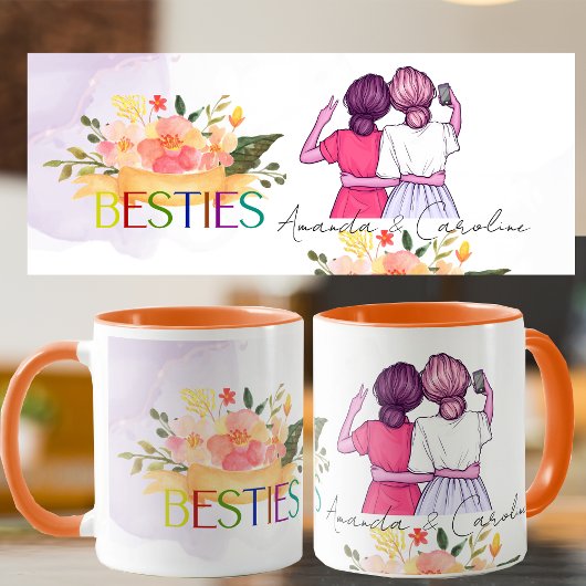 Besties BFF Schattige Illustratie Bloemen Beste Vr Mok