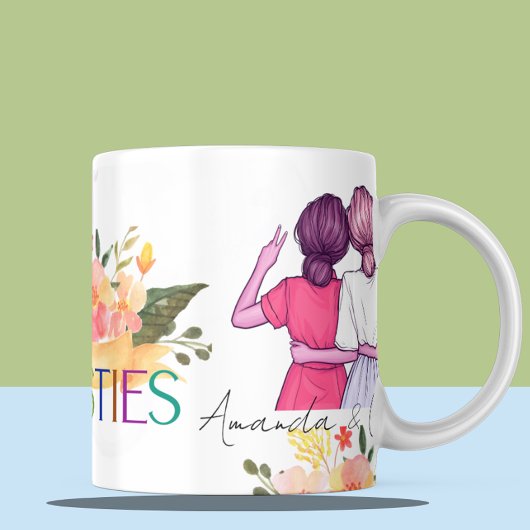 Besties BFF Schattige Illustratie Bloemen Beste Vr Mok