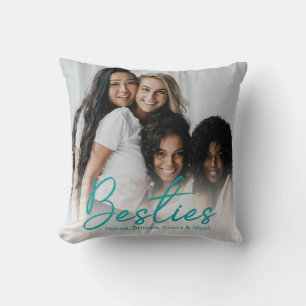 Besties Blauwgroen Script Custom Photo Sierkussen