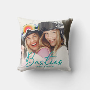 Besties Blauwgroen Script Custom Photo Sierkussen