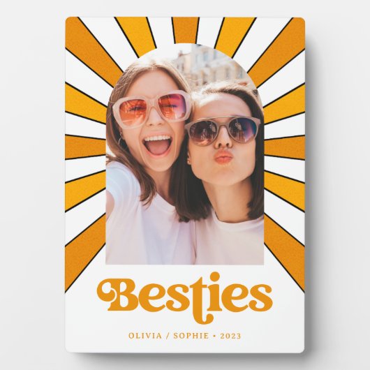 Besties | Boho Retro Sun en Foto Best Friends Fotoplaat (voorkant)