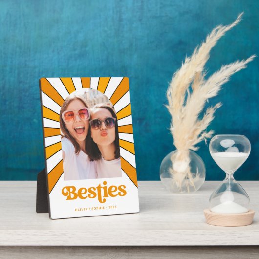 Besties | Boho Retro Sun en Foto Best Friends Fotoplaat (Zijkant)
