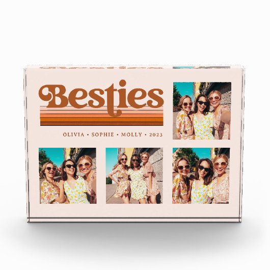 Besties | Boho Retro Terracotta Text en Stripes Fotoblokken (Voorkant)