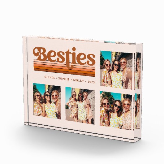 Besties | Boho Retro Terracotta Text en Stripes Fotoblokken (Rechts)