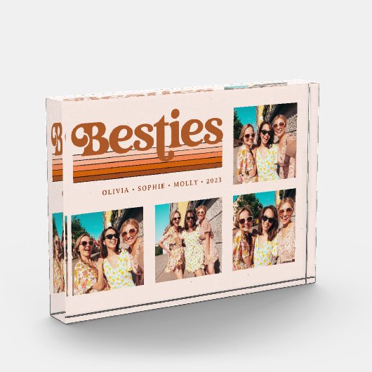 Besties | Boho Retro Terracotta Text en Stripes Fotoblokken (Links)