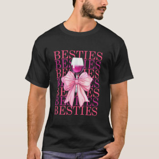 Besties Coquette Boog en Wijn Kerst Girly Best T-shirt