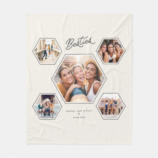 Besties Custom 5 Photo Collage Friendship Keepsake Fleece Deken (Voorkant)