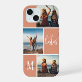 Besties Drie Foto Monogram Koraal Raster iPhone 15 Case (Achterkant)