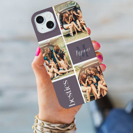 Besties Drie Foto Monogram Paarse Raster iPhone 15 Plus Case