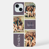Besties Drie Foto Monogram Paarse Raster iPhone Hoesje (Achterkant)