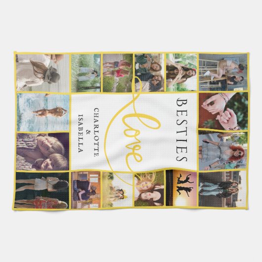 Besties Forever 16-Fotocollage met namen Theedoek (Horizontaal)