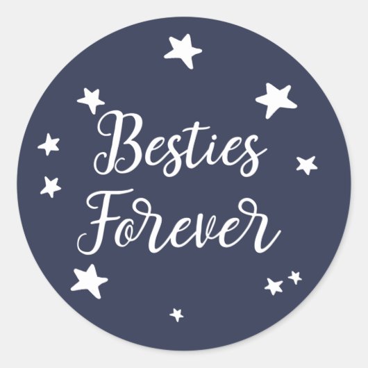 Besties Forever Blue Stars Ronde Sticker (Voorkant)