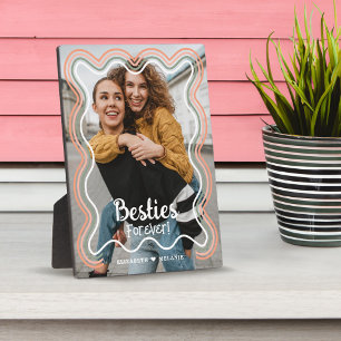Besties Forever Foto Retro Wavy Rainbow Border Fotoplaat