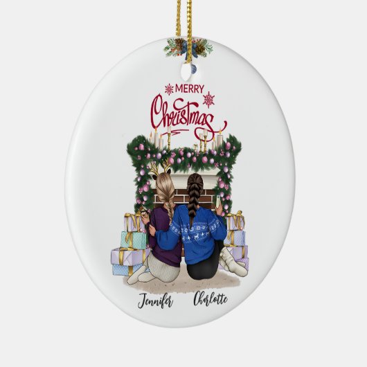 Besties Forever gepersonaliseerd kerstornament Keramisch Ornament (Rechts)