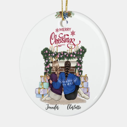 Besties Forever gepersonaliseerd kerstornament Keramisch Ornament (Links)