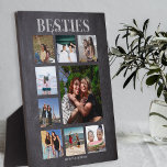 Besties Forever Photo Collage Fotoplaat<br><div class="desc">Memories maken de beste cadeautjes, beste vrienden zullen van dit doordachte, moderne fotocollage plaque houden, voor galantines dag, verjaardagen, kerst en elke andere speciale ocassie. Het plaatje bevat 9 foto's, de sjabloon tekst 'BESTEMD, FOREVER', op een zwarte achtergrond op het bord, gepersonaliseerd met uw namen. Alle doopvontstijlen en kleuren kunnen...</div>