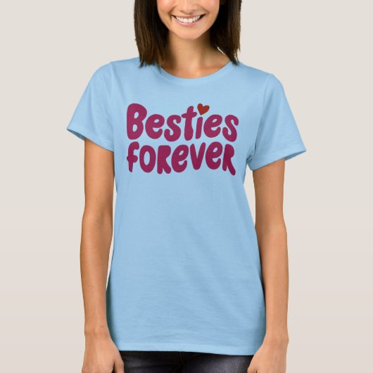 Besties Forever Roze Tekst met Hart Symbool T-shirt (Voorkant)