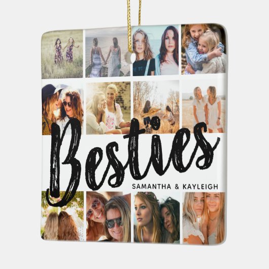 BESTIES, fotocollage en namen | Kerstmis BFF Keramisch Ornament (Links)