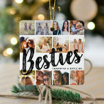 BESTIES, fotocollage en namen | Kerstmis BFF Keramisch Ornament<br><div class="desc">Besties zijn onschatbaar - Als je het geluk hebt dat je er een hebt, laat ze dan weten hoeveel ze voor je betekenen met deze trendy 'Best Friends' fotocollage kerstsierman. Met 12 vierkante foto's van uw keuze, die gemakkelijk van uw telefoon of computer worden gedownload, de tekst "bestie" in groot...</div>