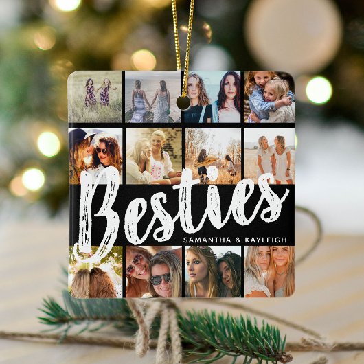 BESTIES, fotocollage en namen | Kerstmis BFF Keramisch Ornament