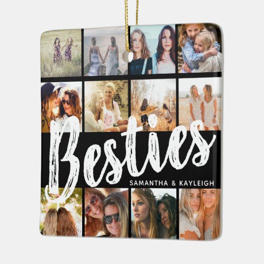 BESTIES, fotocollage en namen | Kerstmis BFF Keramisch Ornament (Links)
