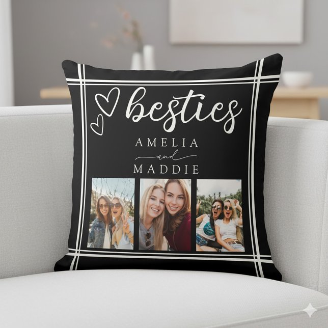 Besties Fotocollage Zwart en Wit  Kussen (Besties Photo Collage Black and White Throw Pillow)