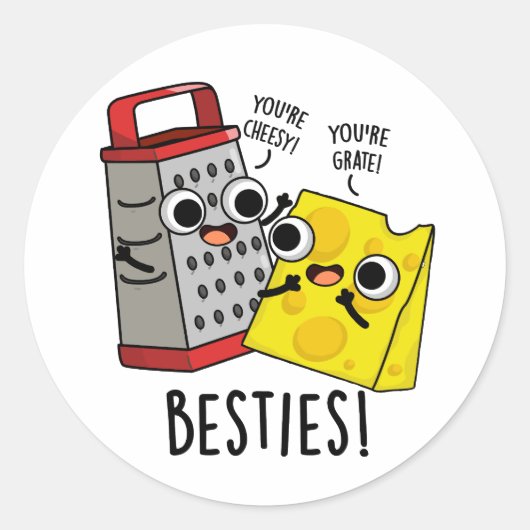 Besties Funny Cheese Grater Pun Ronde Sticker (Voorkant)