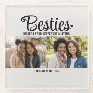 BESTIES Gepersonaliseerde 2 Foto Toen Nu Beste Vri Glazen Onderzetter