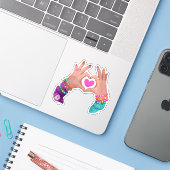 Besties Handen Maken Hart Liefde Vrienden Lover Gi Sticker (Laptop met iPhone)