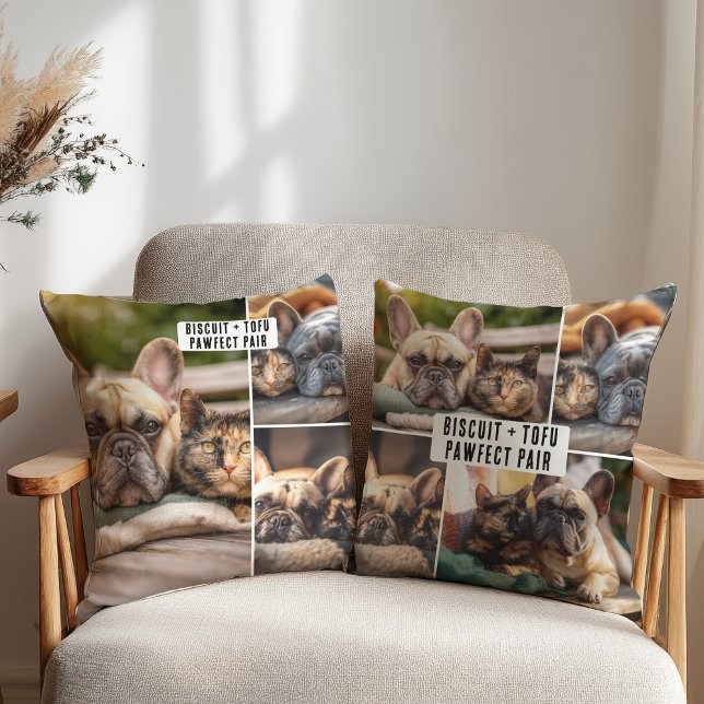 Besties Huisdier Vriend Hond Kat Mama BFF 7 foto c Kussen (Besties Pet Friend Dog Cat Mom BFF 7 photo collage Throw Pillow)
