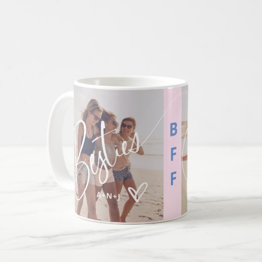 Besties in Trendy Script | Twee foto's met hart Koffiemok (Voorkant links)