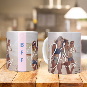Besties in Trendy Script   Twee foto's met hart Koffiemok