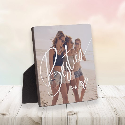 Besties in Trendy Script | Uw foto met hart Fotoplaat