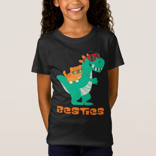 Besties Kat en Dinosour T-shirt (Voorkant)