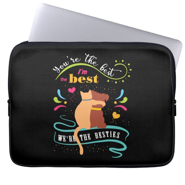 Besties Kat en Hond Grappig Quote Laptop Sleeve (Voorkant)