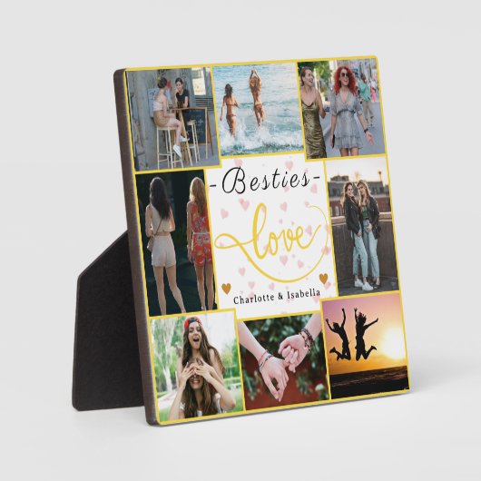 Besties Love Collage | 8 foto's + namen Plaque Fotoplaat (Voorkant)