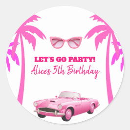 Besties Malibu Pink Doll Beach Verjaardag Ronde Sticker