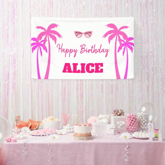 Besties Malibu Pink Doll Beach Verjaardag Spandoek (Feest)