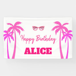 Besties Malibu Pink Doll Beach Verjaardag Spandoek